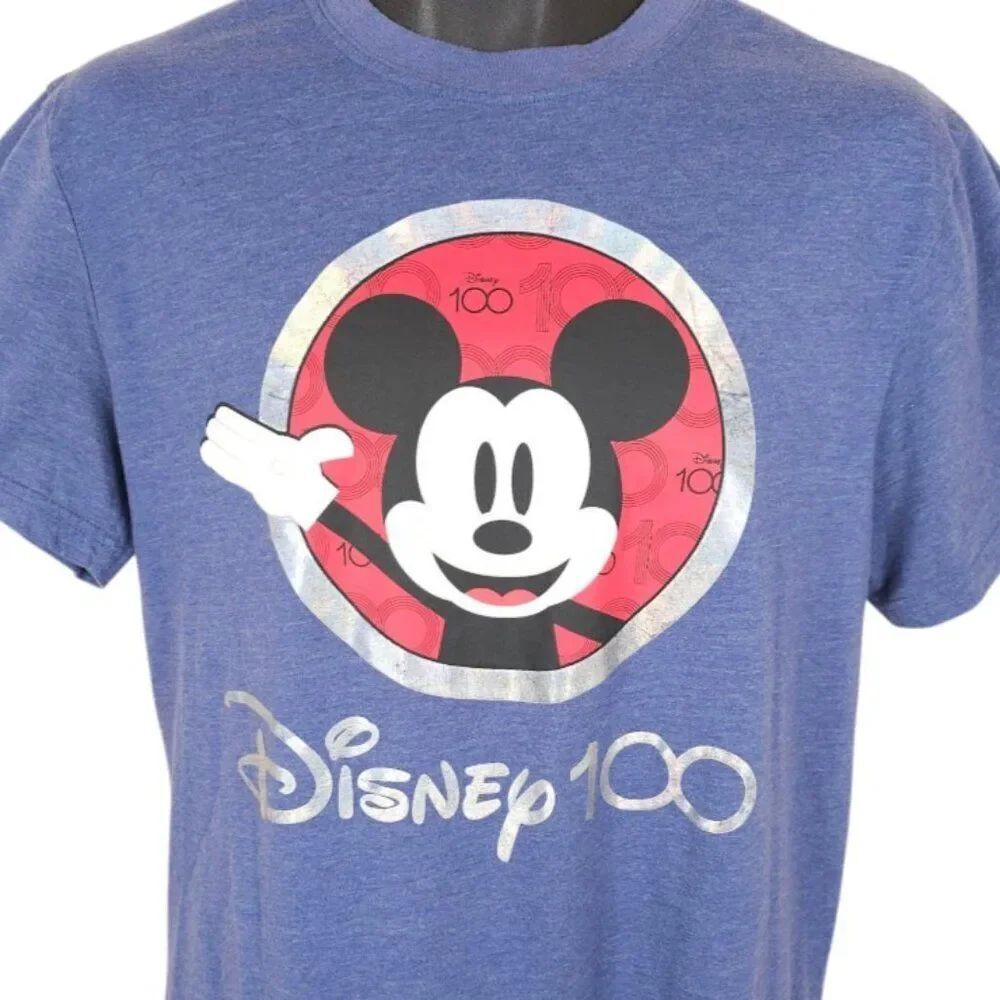 Mickey Mouse T Shirt Mens Size Small Blue Disney 100 Years OVERSIZED Fit